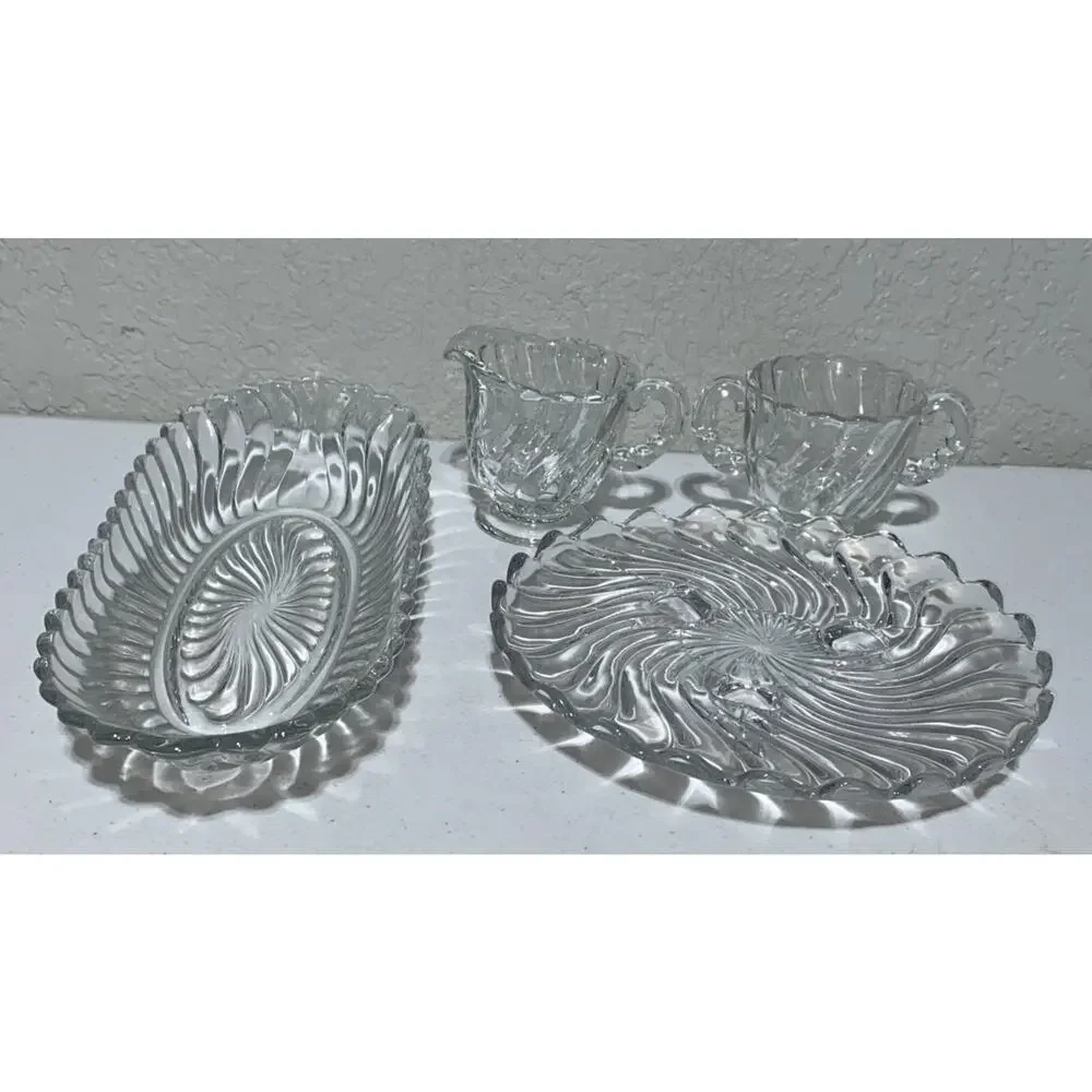 VTG Fostoria Crystal Colony Swirl Pattern Pickle Tidbit Dish Creamer Sugar‎ Lot